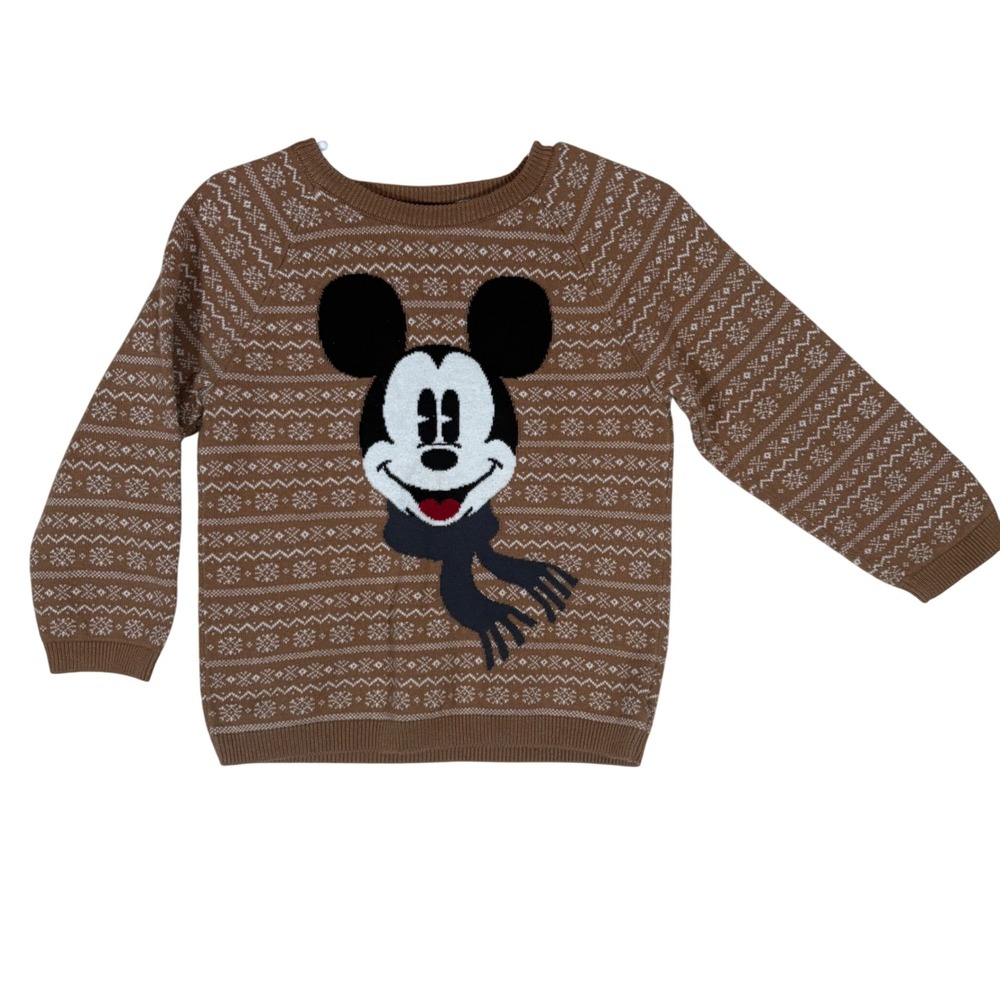 H&M Disney Mickey Mouse Fair Isle Brown Cotton Knit Sweater 2T Holiday Pullover